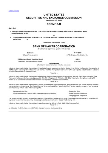 Thumbnail Bank of Hawaii
 10-Q Quarterly Report FY2017 