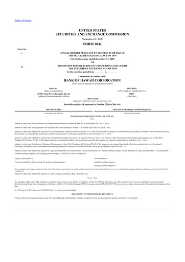 Thumbnail Bank of Hawaii
 10-K Annual Report 2018