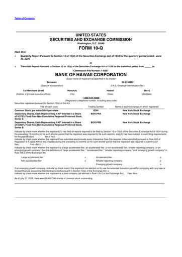 Vorschaubild Bank of Hawaii
 10-Q Quartalsbericht 2026 