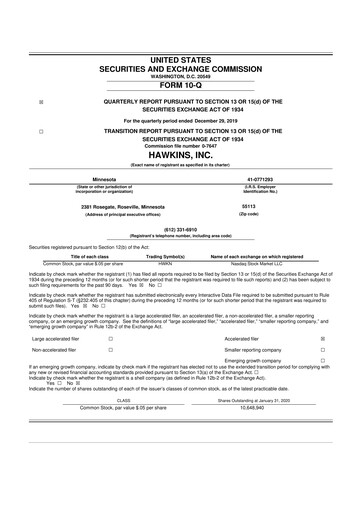 Thumbnail Hawkins 10-Q Quarterly Report FY2020 