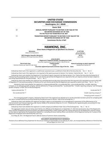 Thumbnail Hawkins 10-K Annual Report 2021