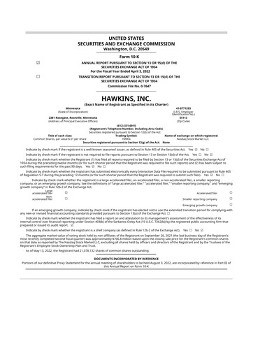 Thumbnail Hawkins 10-K Annual Report 2022