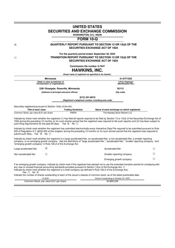 Thumbnail Hawkins 10-Q Quarterly Report FY2026 