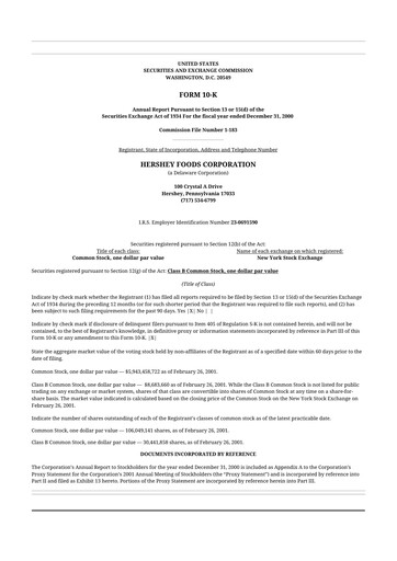 Thumbnail The Hershey Company 10-K Annual Report 