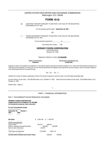 Thumbnail The Hershey Company 10-Q Quarterly Report FY 