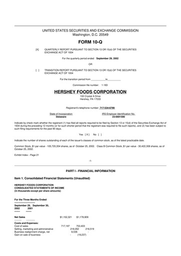 Thumbnail The Hershey Company 10-Q Quarterly Report FY 