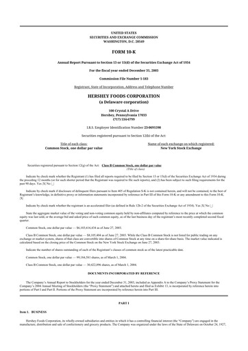 Thumbnail The Hershey Company 10-K Annual Report 
