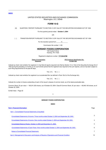 Thumbnail The Hershey Company 10-Q Quarterly Report FY 