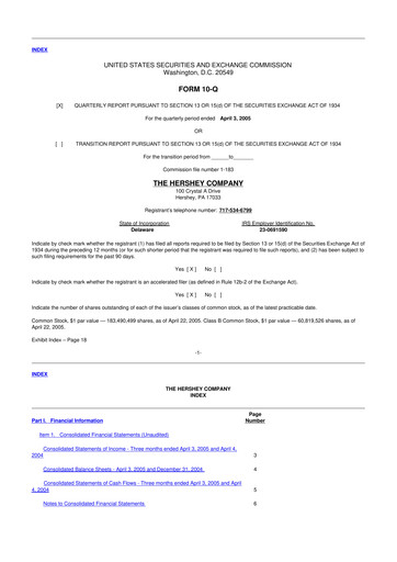 Thumbnail The Hershey Company 10-Q Quarterly Report FY 