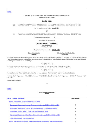Thumbnail The Hershey Company 10-Q Quarterly Report FY 