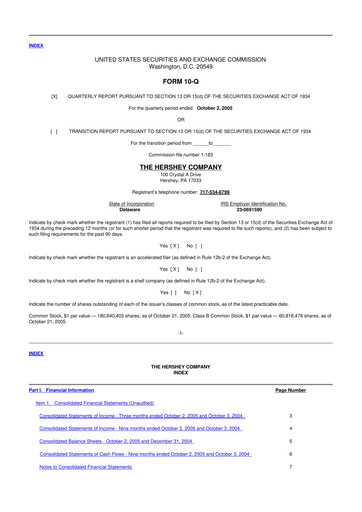 Thumbnail The Hershey Company 10-Q Quarterly Report FY 
