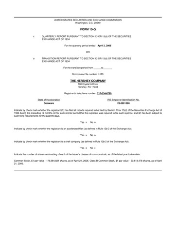 Thumbnail The Hershey Company 10-Q Quarterly Report FY 