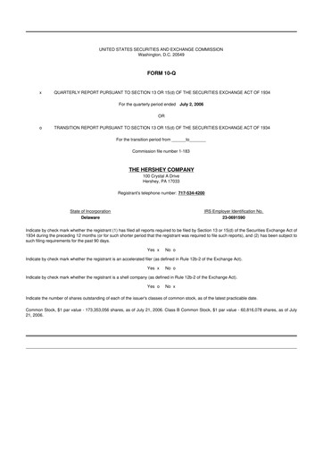 Thumbnail The Hershey Company 10-Q Quarterly Report FY 