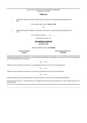Thumbnail The Hershey Company 10-Q Quarterly Report FY 