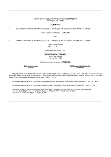 Thumbnail The Hershey Company 10-Q Quarterly Report FY 