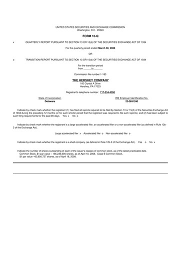 Thumbnail The Hershey Company 10-Q Quarterly Report FY 
