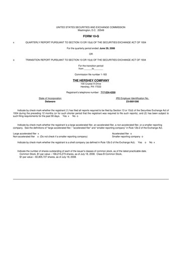 Thumbnail The Hershey Company 10-Q Quarterly Report FY 