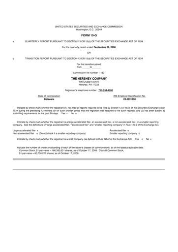 Thumbnail The Hershey Company 10-Q Quarterly Report FY 