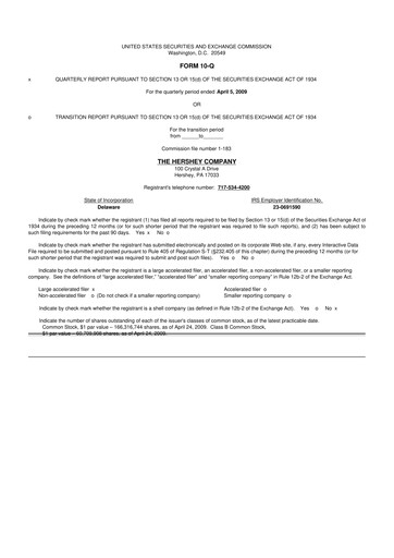 Thumbnail The Hershey Company 10-Q Quarterly Report FY 