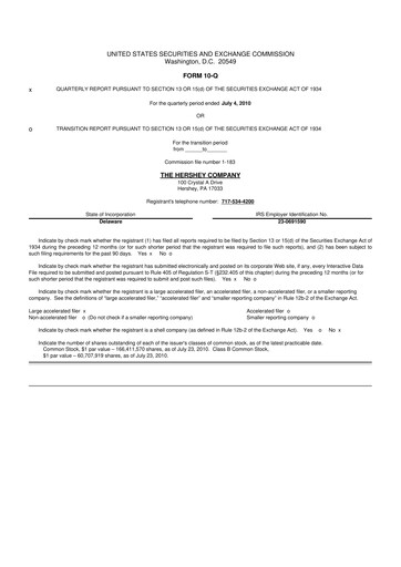 Thumbnail The Hershey Company 10-Q Quarterly Report FY2010 