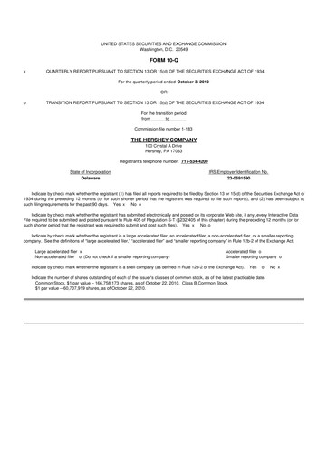 Thumbnail The Hershey Company 10-Q Quarterly Report FY2010 