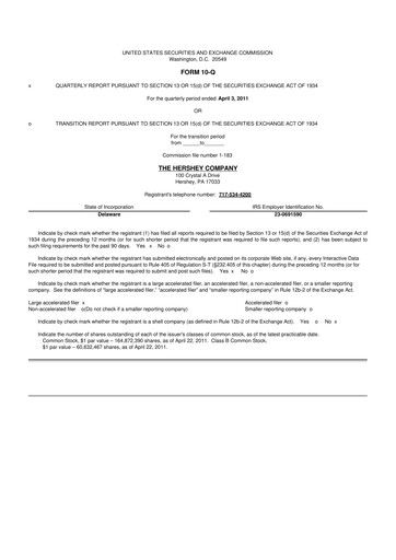 Thumbnail The Hershey Company 10-Q Quarterly Report FY2011 