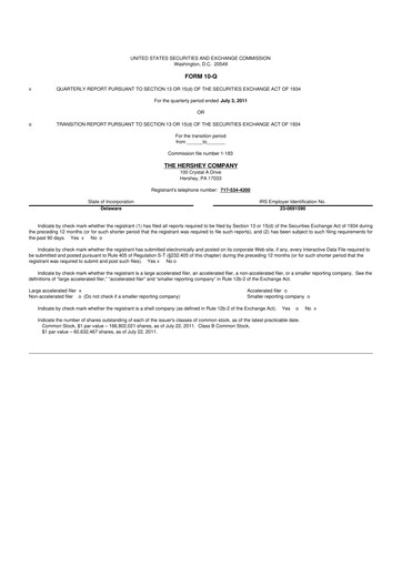 Thumbnail The Hershey Company 10-Q Quarterly Report FY2011 