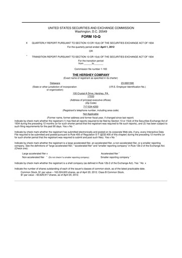 Thumbnail The Hershey Company 10-Q Quarterly Report FY2012 