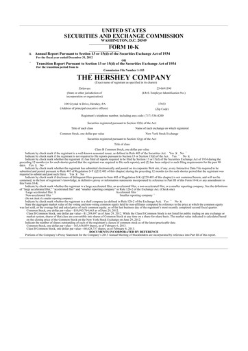 Thumbnail The Hershey Company 10-K Annual Report 2012