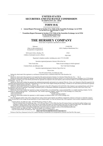 Thumbnail The Hershey Company 10-K Annual Report 2014