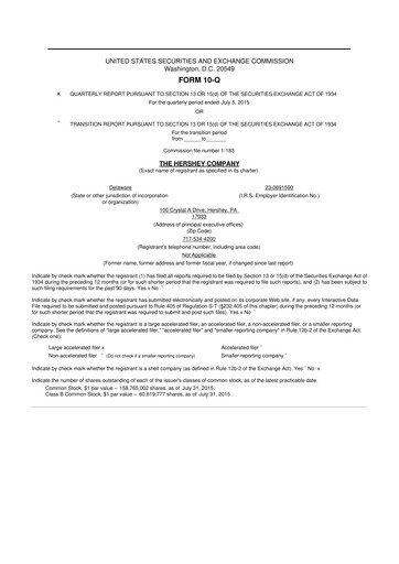 Thumbnail The Hershey Company 10-Q Quarterly Report FY2015 