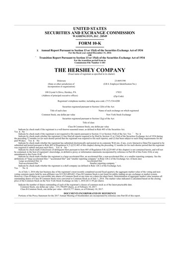 Thumbnail The Hershey Company 10-K Annual Report 2016