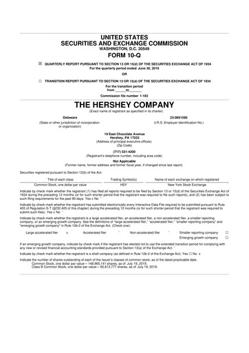 Thumbnail The Hershey Company 10-Q Quarterly Report FY2019 