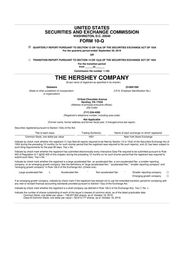 Thumbnail The Hershey Company 10-Q Quarterly Report FY2019 