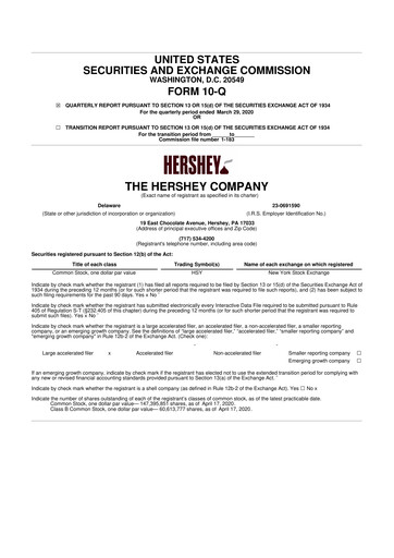 Thumbnail The Hershey Company 10-Q Quarterly Report FY2020 