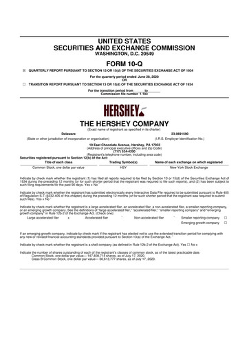 Thumbnail The Hershey Company 10-Q Quarterly Report FY2020 