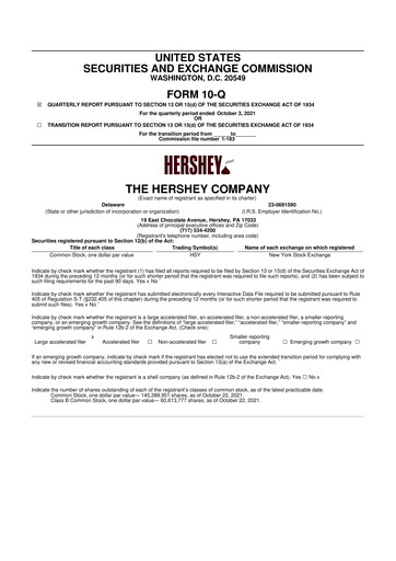 Thumbnail The Hershey Company 10-Q Quarterly Report FY2021 