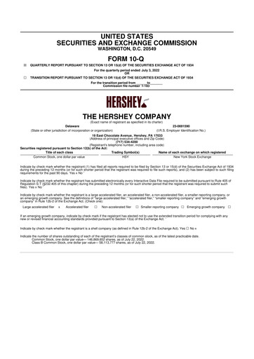 Thumbnail The Hershey Company 10-Q Quarterly Report FY2022 