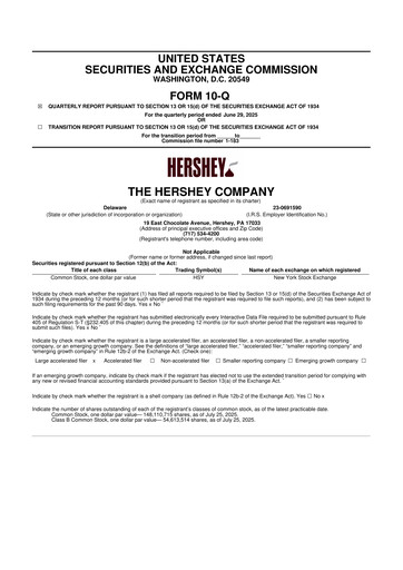 Thumbnail The Hershey Company 10-Q Quarterly Report FY2025 