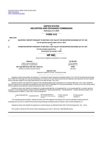 Thumbnail HP 10-Q Quarterly Report FY2018 