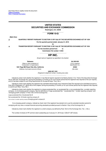 Thumbnail HP 10-Q Quarterly Report FY2019 