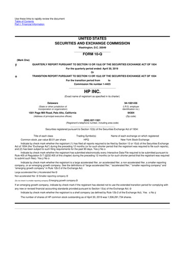 Thumbnail HP 10-Q Quarterly Report FY2019 