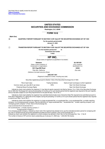 Thumbnail HP 10-Q Quarterly Report FY2020 