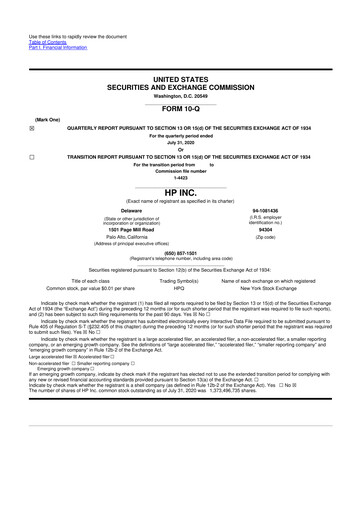 Thumbnail HP 10-Q Quarterly Report FY2020 