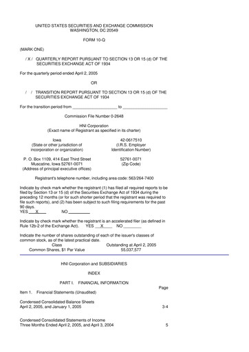 Thumbnail HNI Corporation
 10-Q Quarterly Report FY 