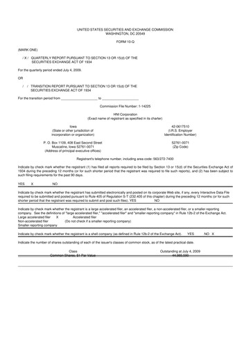 Thumbnail HNI Corporation
 10-Q Quarterly Report FY 