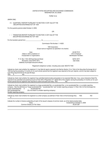 Thumbnail HNI Corporation
 10-Q Quarterly Report FY 