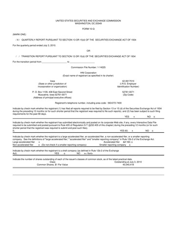 Thumbnail HNI Corporation
 10-Q Quarterly Report FY2010 