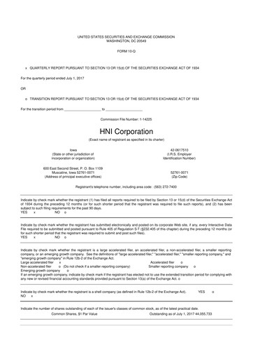 Thumbnail HNI Corporation
 10-Q Quarterly Report FY2017 
