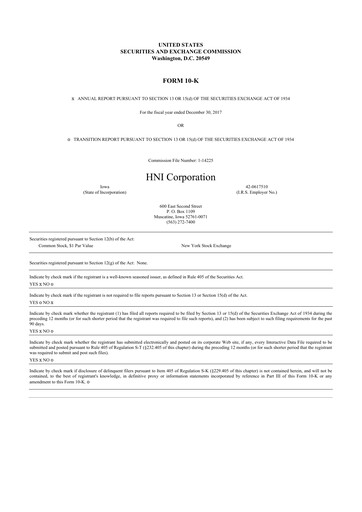 Thumbnail HNI Corporation
 10-K Annual Report 2017